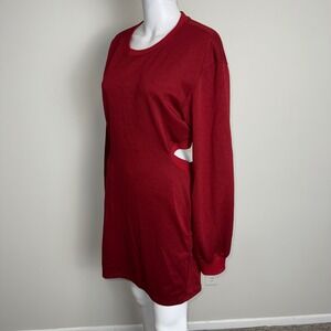 Commense Long Sleeve Cutout Mini‎ Dress Red Sweater Dress Casual Party Trendy L